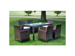 Juego de comedor de exterior de 7 piezas con cojines de mimbre sintético marrón, Dkd Home Decor