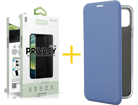 Carcasa + 1 Protector de Vidrio Anti-Spy iPhone 13 Pro Max ACCETEL PRM Flip Cover Azul