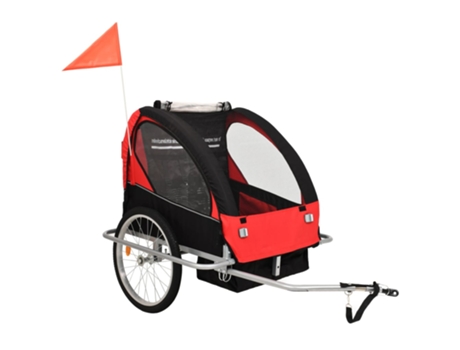 Cochecito y remolque de bicicleta VIDA XL para niños 2-en-1 negro rojo