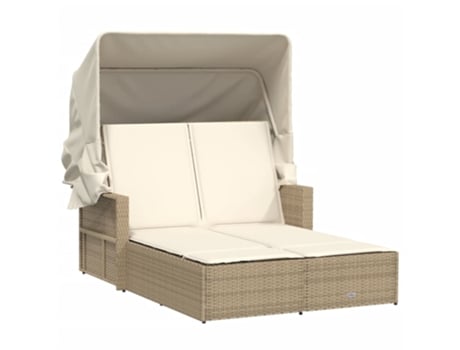 Tumbona doble con capota y cojines ratán sintético VIDAXL beige