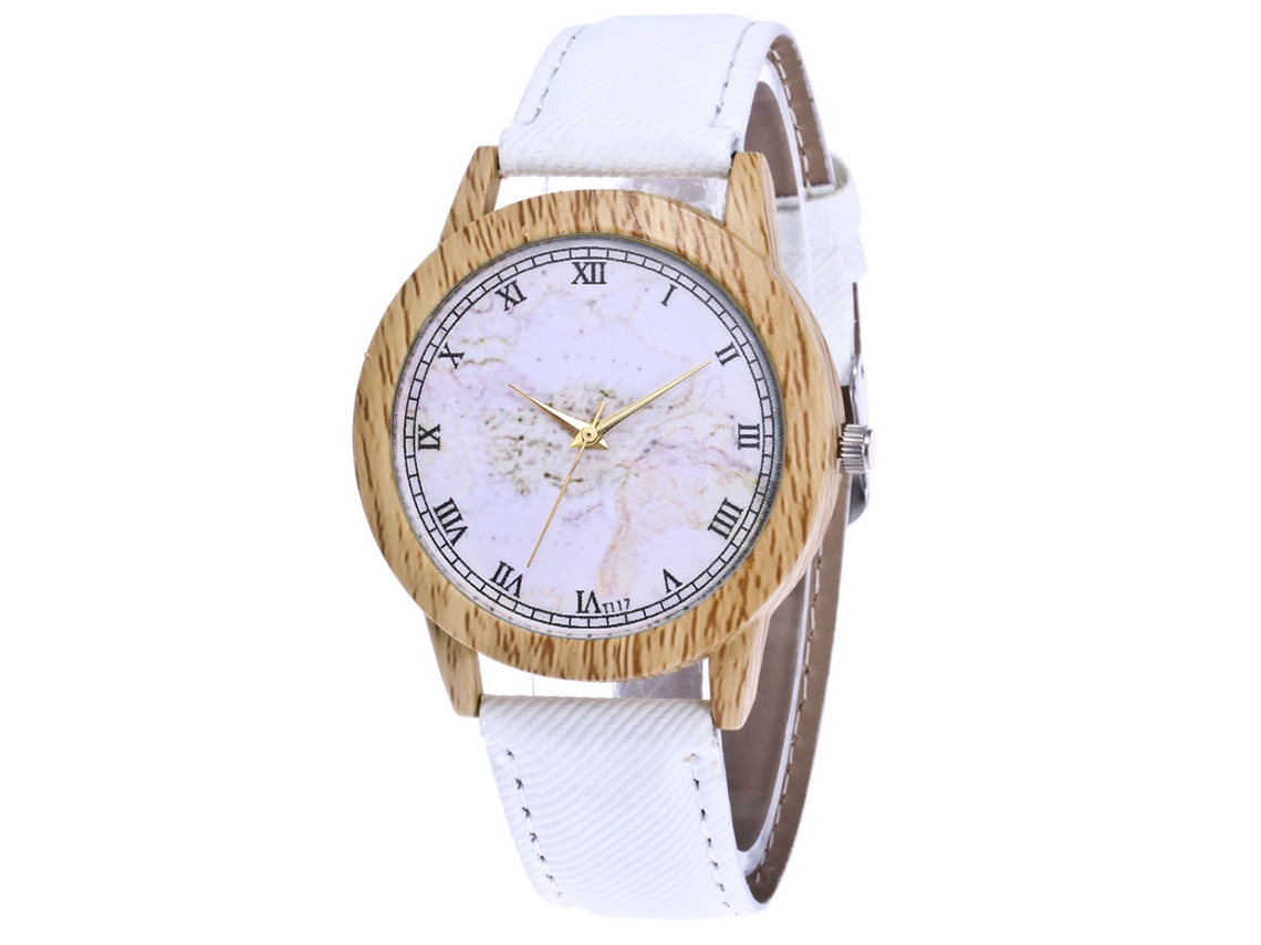 Reloj De Cuarzo Blanco Con Correa De Mapa Del Mundo Para Parejas - Estilo Sencillo