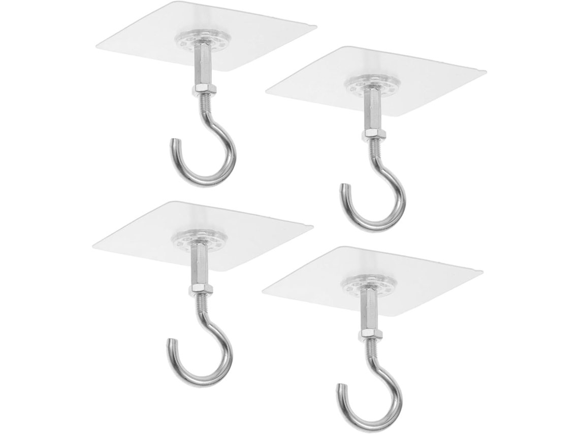 Juego de 4 ganchos adhesivos para techo, ideales para colgar plantas, campanillas de viento y adornos. SFUSHOS