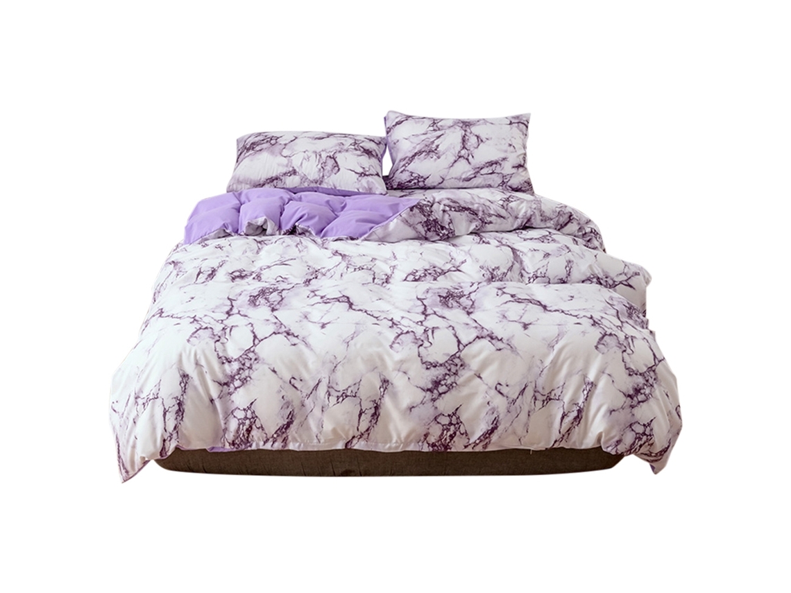 2026-3 Piezas Conjunto De Edredón Y Fundas De Almohada De Poliéster Marmoleado Tamaño Doble Ue (morado)