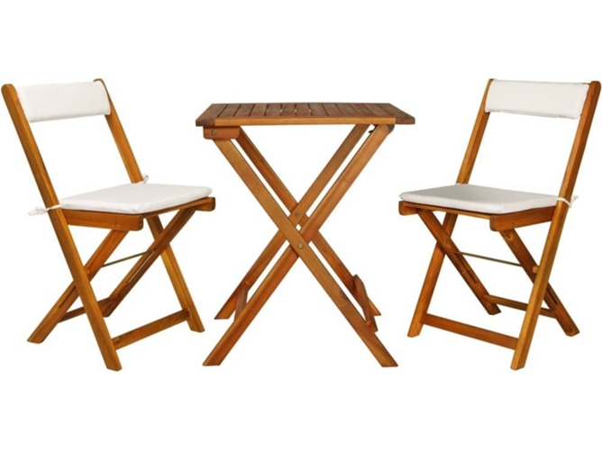 Conjunto 3 Mesa y sillas bistró plegables VIDAXL y cojines madera maciza