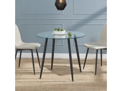 Mesa de cristal Humppila redonda versátil con 4 patas de acero 75 x Ø 87 cm - Transparente y Negro [en.casa]