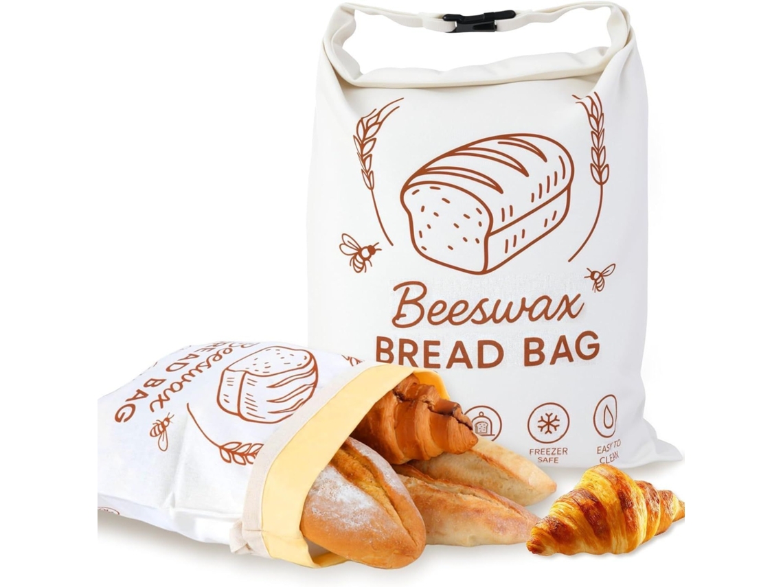 Bolsas de pan de cera de abeja, reutilizables, de lino, mantienen el pan fresco - 43 x 33 cm (Paquete de 2) Siurn