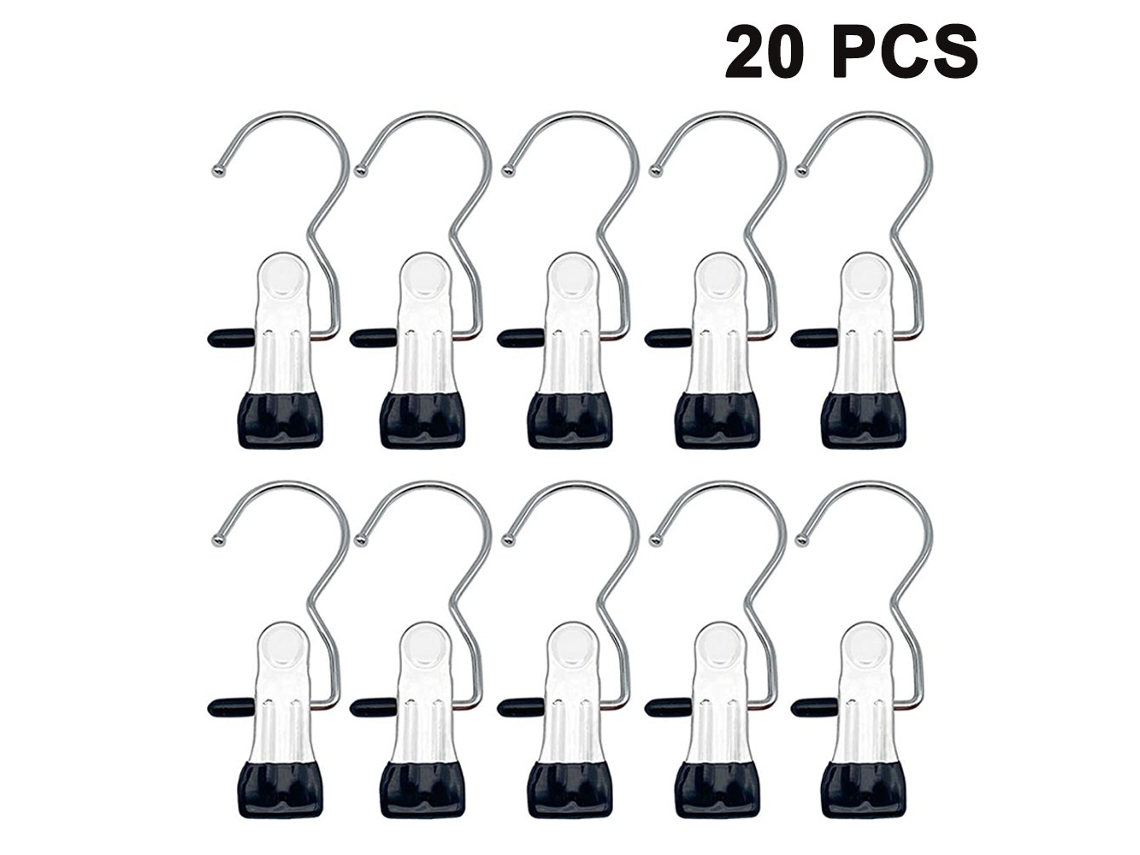 Paquete de 20 ganchos de acero inoxidable para colgar calcetines, toallas, ropa interior, sombreros, bufandas, pantalones y ropa de bebé.