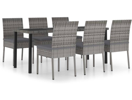 Conjunto 7 de comedor para jardín VIDAXL ratán sintético gris