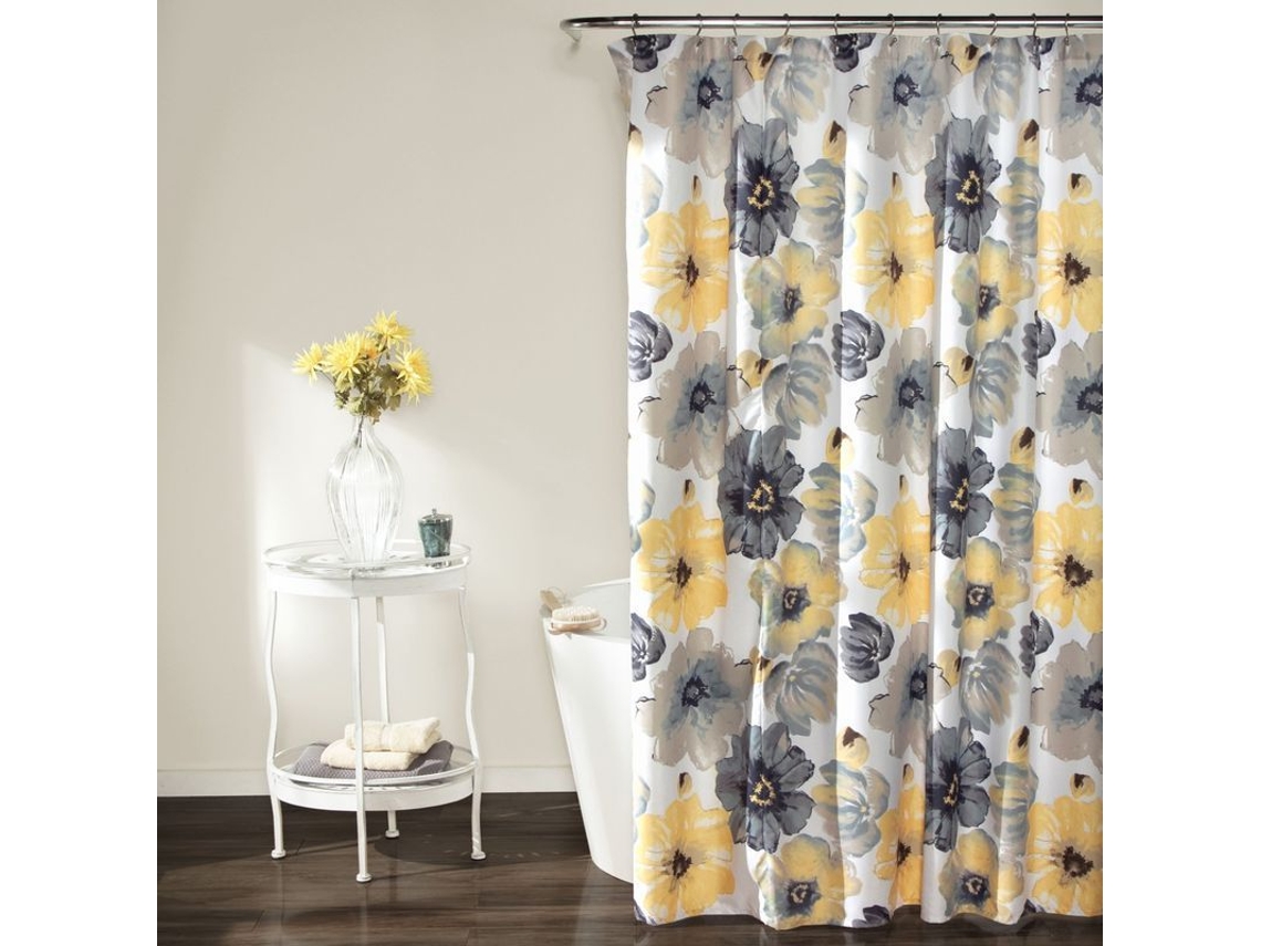 2026-cortina De Ducha De Tela Con Flores Grandes Amarillas Y Grises, 180x180, Diseño Floral Para Baño