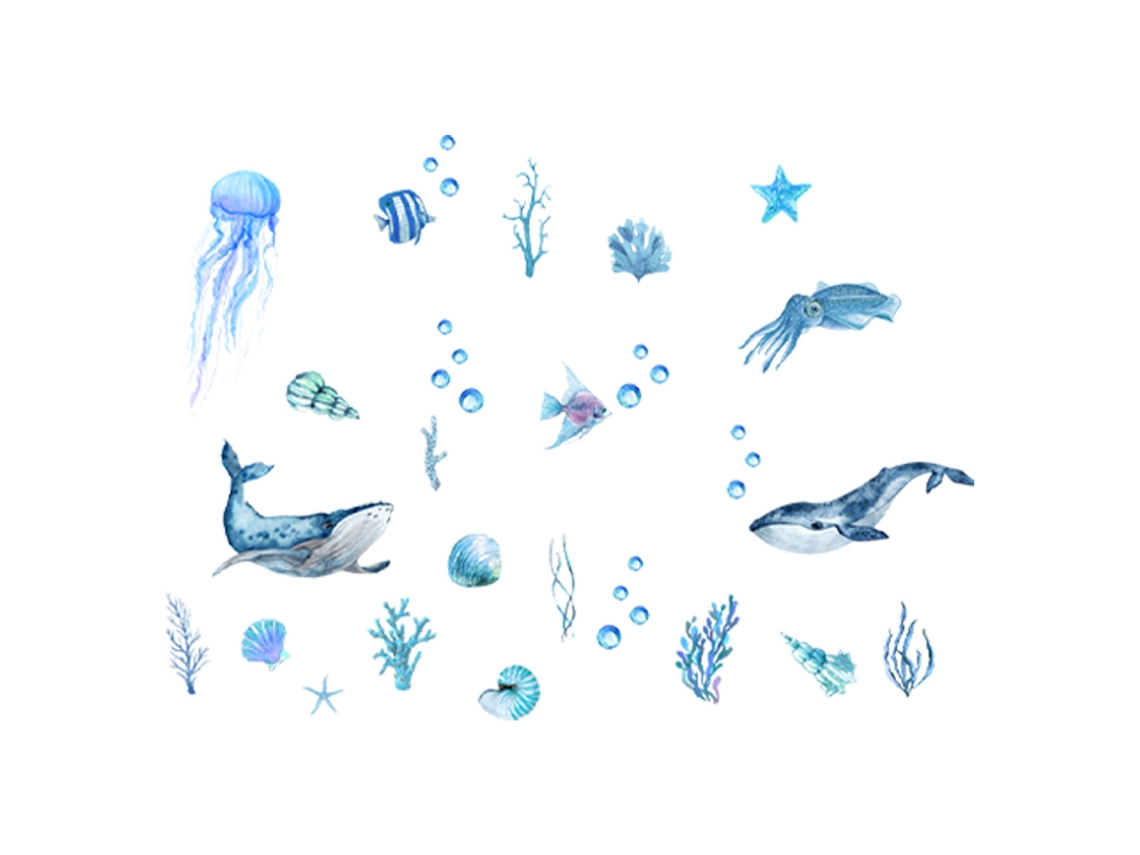 MEOIRUERY Pegatinas de Pared Temática Oceánica con Algas y Tortugas Marinas - Arte Adhesiva Extraíble para Baños