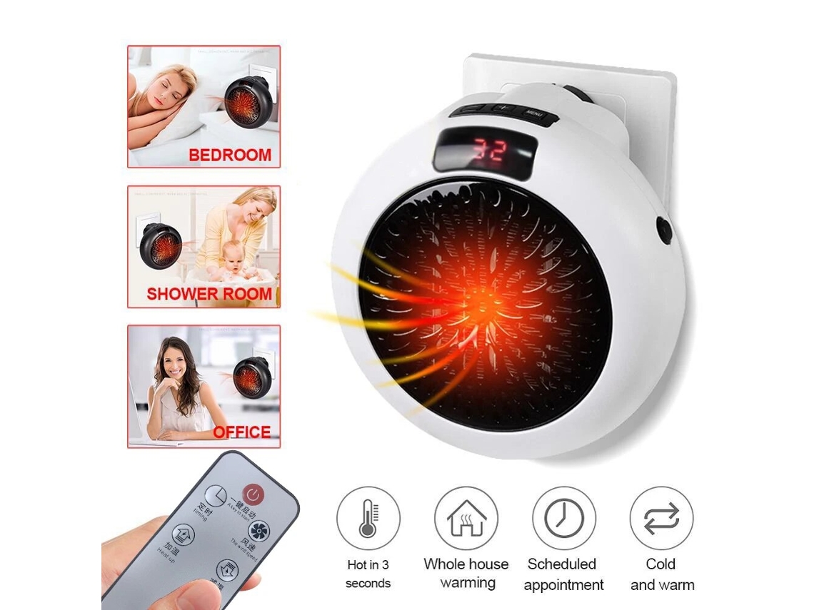 Calentador Eléctrico Enchufable Con Termostato Ajustable Y Pantalla Led Color Blanco Gertiz