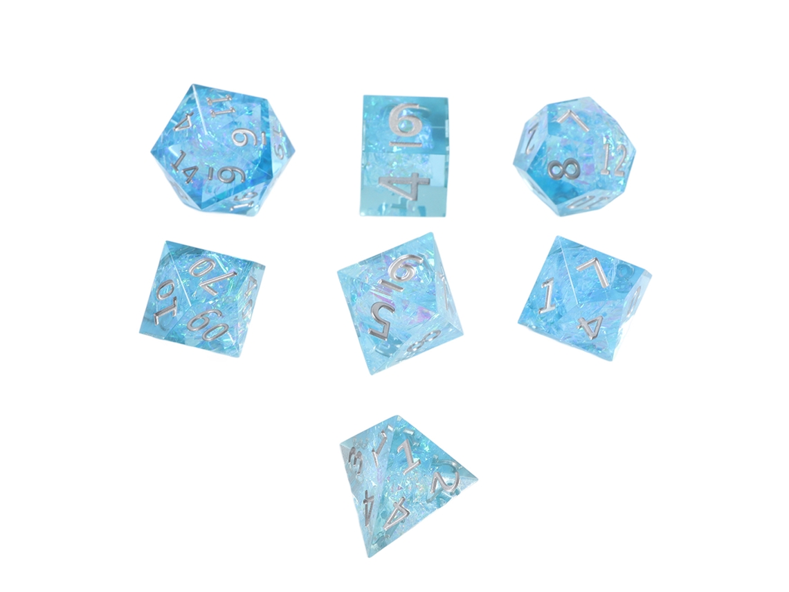 7 Dados Poliédricos De Resina Azul Claro Para Juegos De Mesa Y Juegos De Rol.