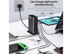 Gan Tech Cargador Bakeey De 520 W Con 8 Puertos Usb Pd, 4 Usb-a 4 Usb-c Pd Qc Scp Pps, Estación De Carga Rápida Digital De Escritorio