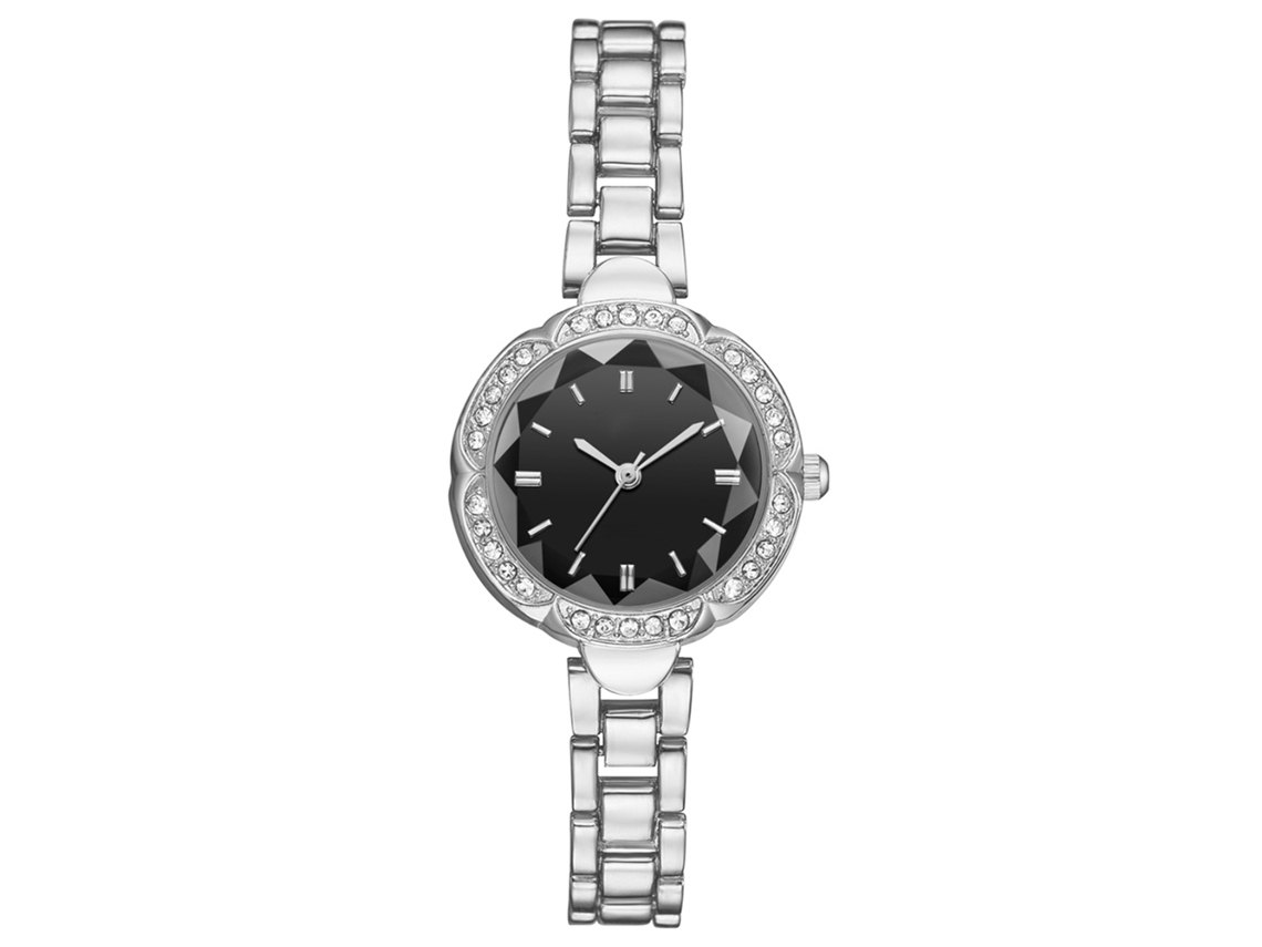 Reloj De Pulsera De Cuarzo Para Mujer En Aleación Con Números Romanos Y Diamantes De Imitación Blancos Plateados.