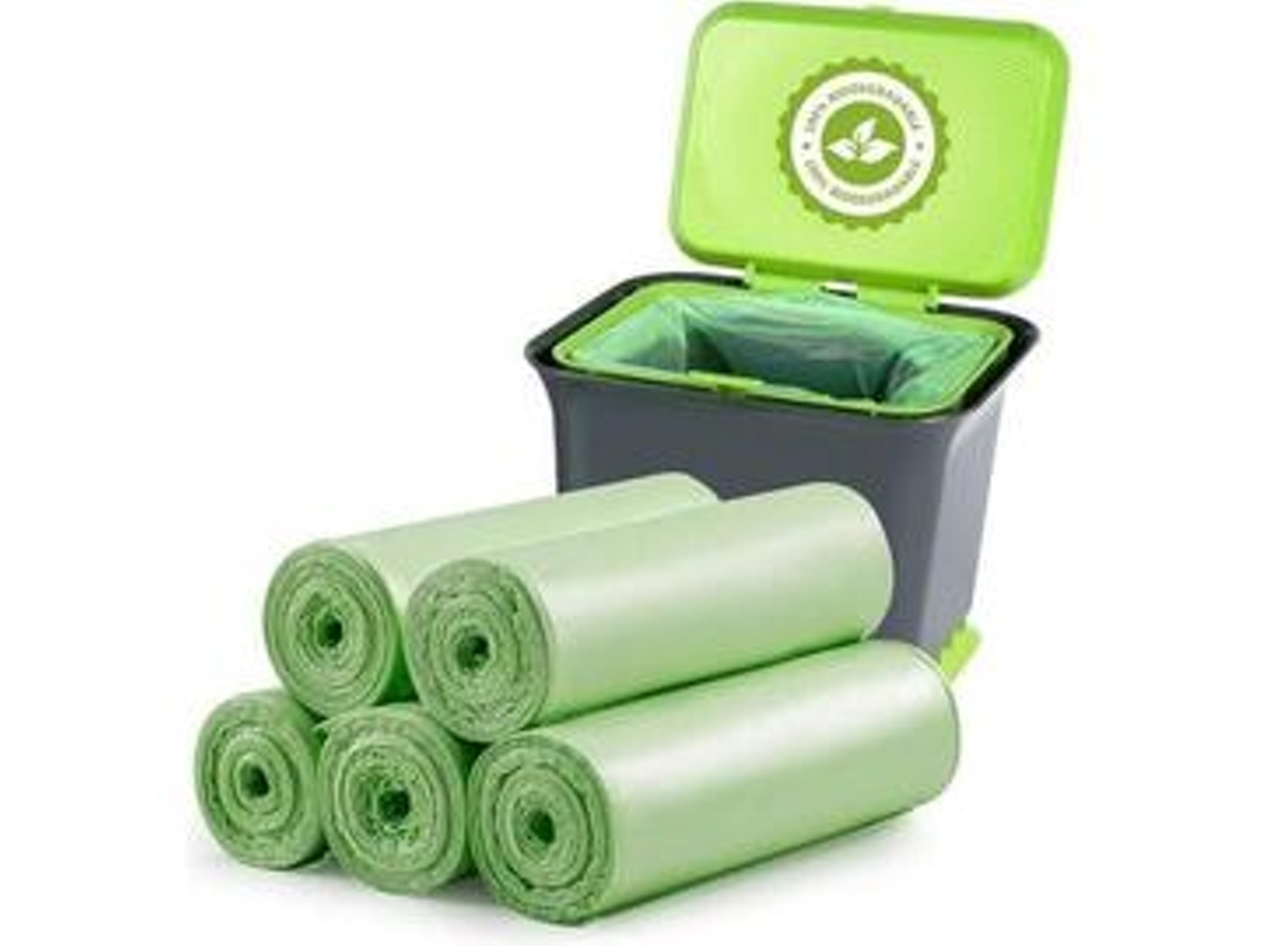 Bolsas de basura biodegradables, hechas de almidón vegetal, sin perfume, con sello octogonal en forma de estrella, reciclables y compostables, para cocina.