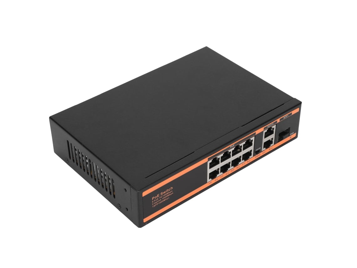 Switch PoE de 10 puertos compatible con 802.3af, sin ventilador, silencioso