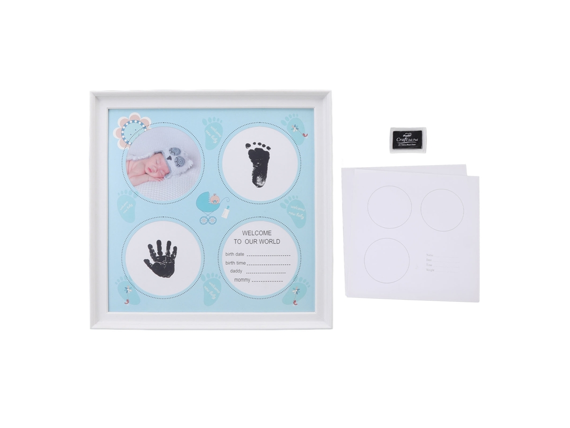 Kit de huellas dactilares de manos y pies Baok-kit para bebé niño/niña, marco de madera resistente azul para exhibición