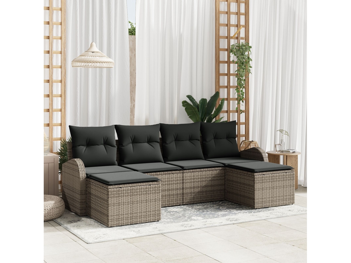 Conjunto de sofá de jardín de ratán polimérico Lovely Home con cojines grises