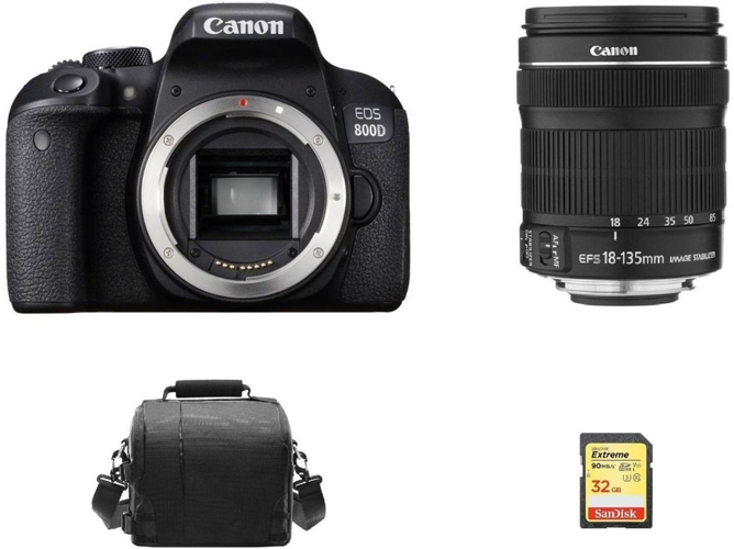 Kit Cámara Réflex CANON 800D EF-S 18-135mm F3.5-5.6 IS STM + 32GB SD+ Bolsa