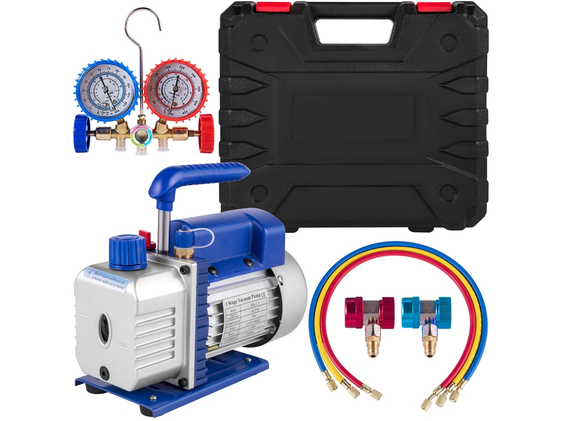 Bomba de vacío para aire acondicionado Succebuy de 4 cfm y 1/3 hp con 1 válvula de aire acondicionado y manómetro