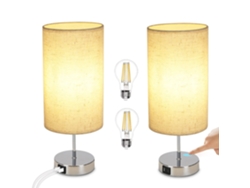 Lámpara de noche vintage táctil regulable E27 con función de carga USB, LED blanco cálido regulable, Nettlife