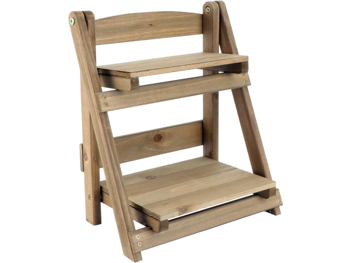 Estantería Plegable De Madera Maciza De 2 Niveles De Estilo Retro, Soporte Para Plantas De Interior Para Cafetería.
