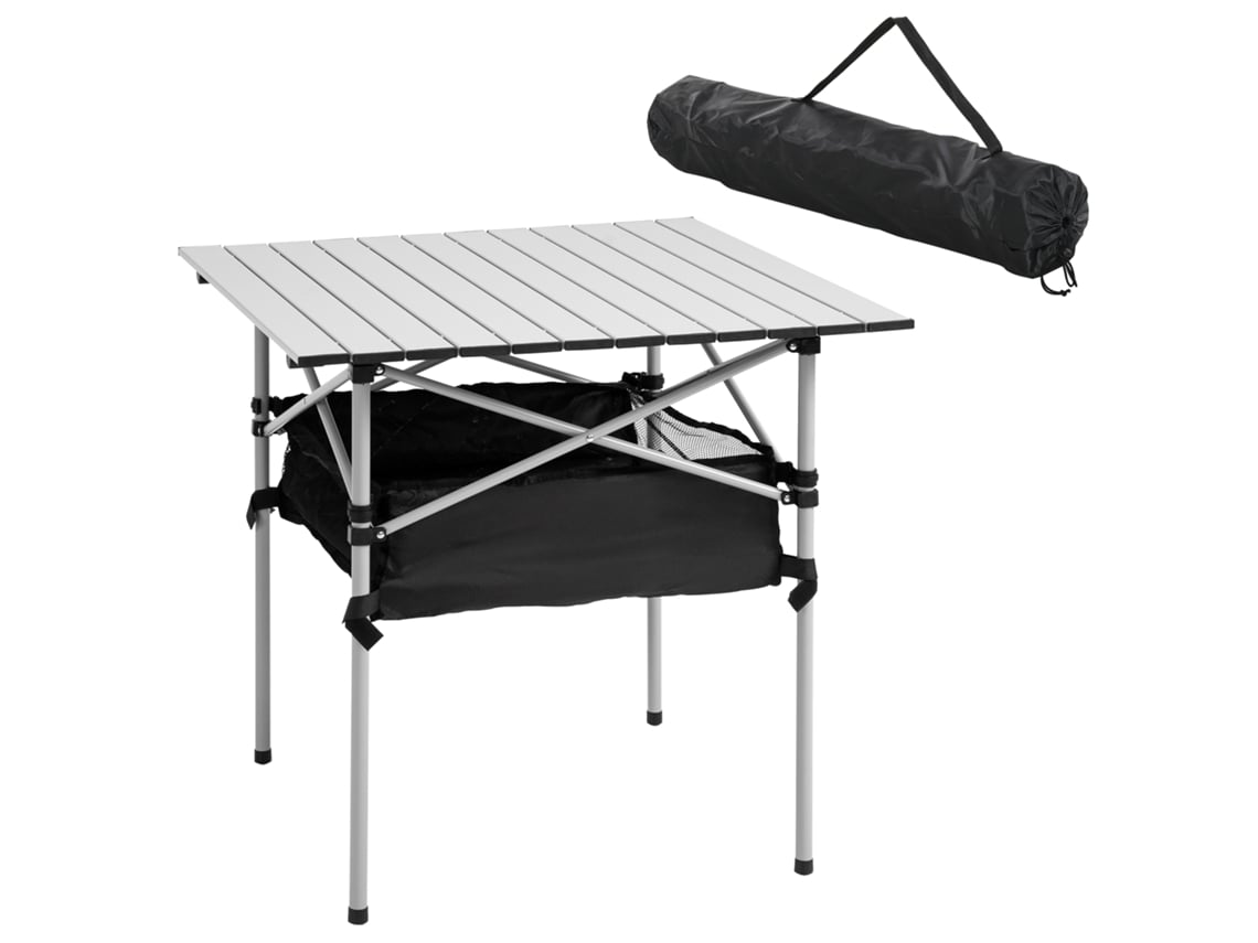 Mesa Camping Dobrável Armazenamento Tela Bolsa Piquenique 70x70x69cm Prata