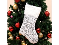 Calcetines navideños de felpa con diamantes de imitación y cordón para decoración.