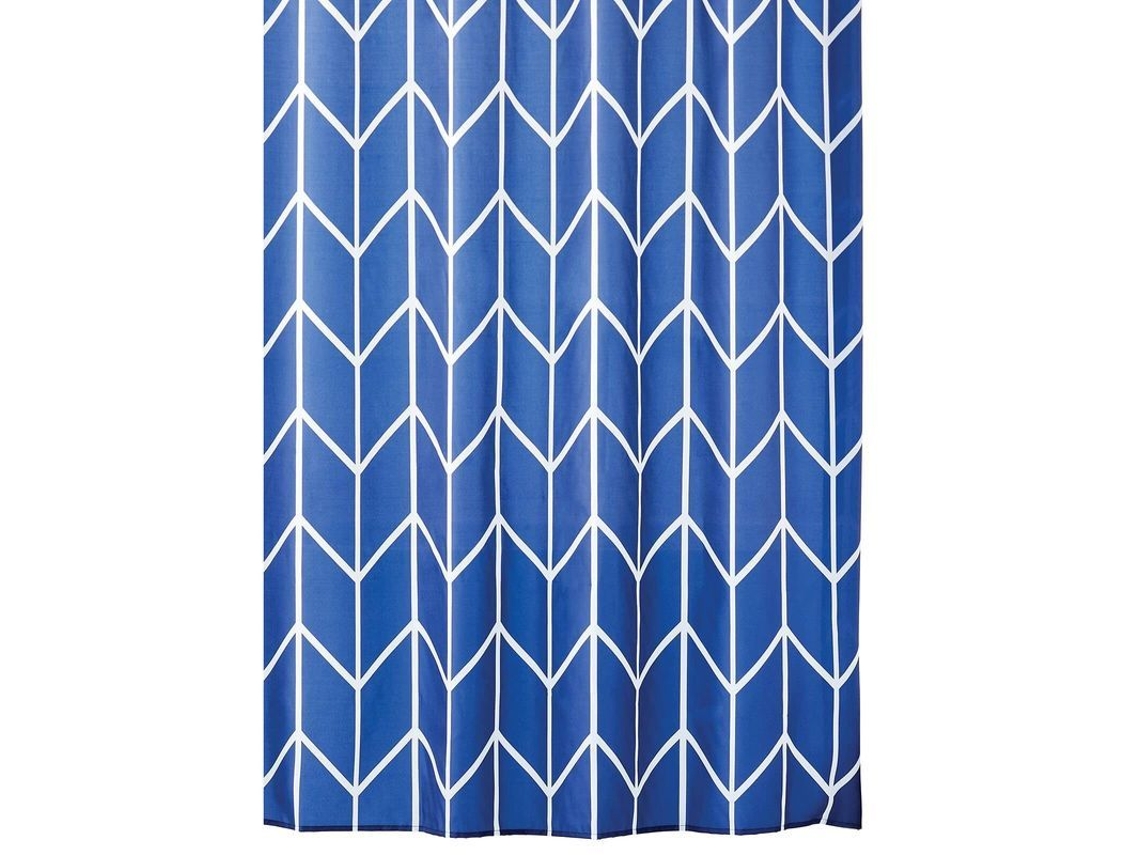 2026-cortina De Ducha Geométrica De Tela - Estampado Herringbone Chevron, Azul/blanco, Para Baño Principal/invitados