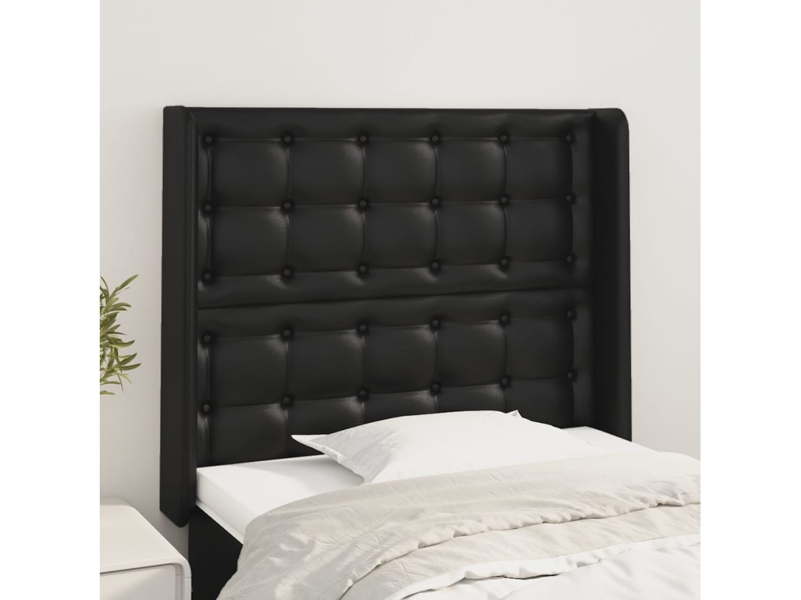 Cabecero Con Orejas De Cuero Sintético Negro 93x16x118/128 Cm