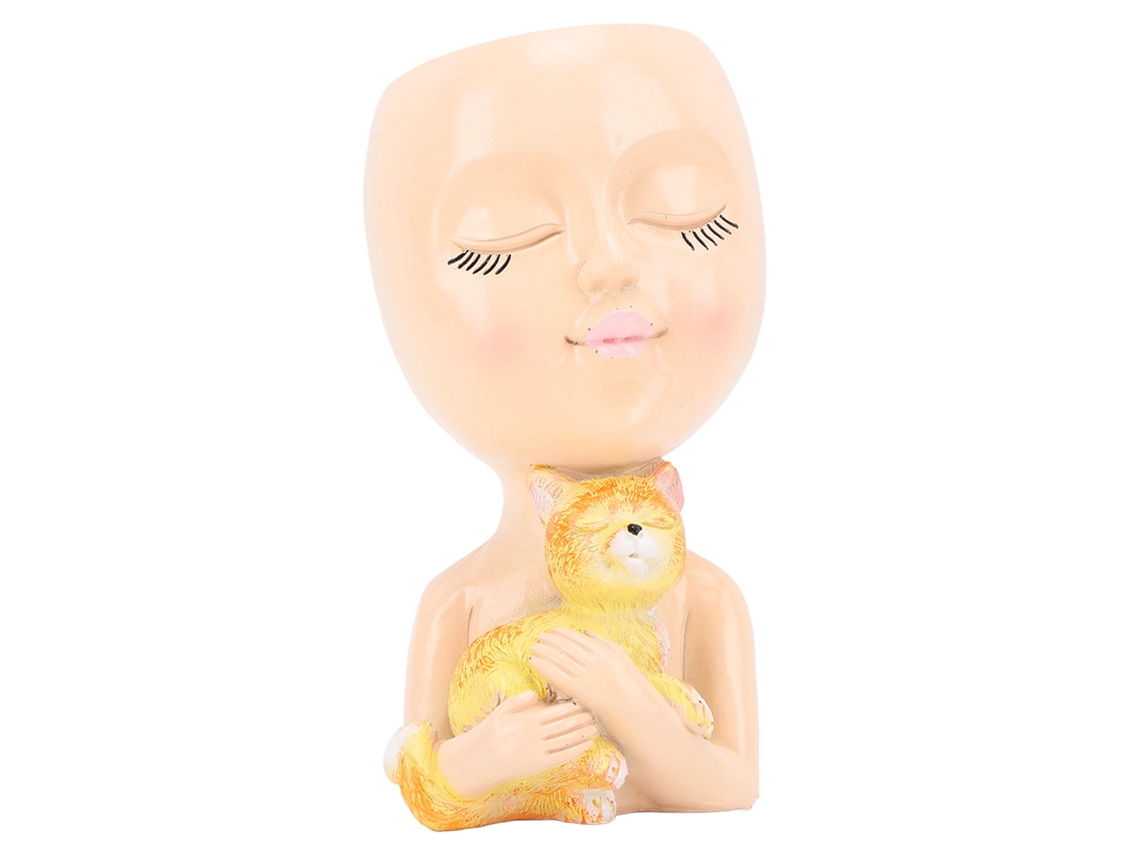 Maceta De Resina Con Forma De Cabeza De Niña Para Suculentas, Decorativa Para El Hogar O La Oficina.