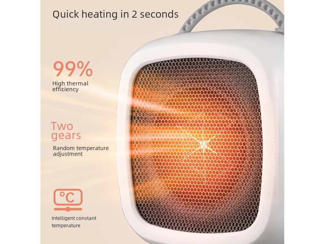 Calefactor eléctrico portátil compacto y silencioso de 600 W con dos velocidades, cable roscado y enchufes UE/EE. UU., ideal para el hogar y la oficina. Mdug