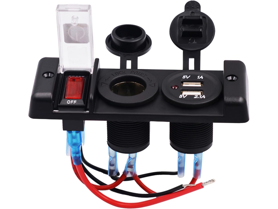 Adaptador Impermeable Para Coche Con Doble Puerto Usb Para Encendedor De Cigarrillos Y Panel De Carga Para Barco.