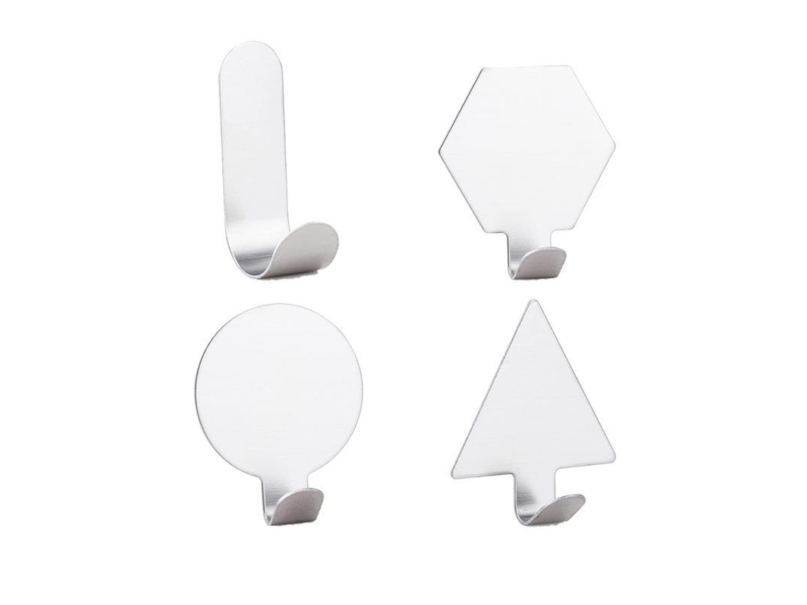 Ganchos de pared de acero inoxidable, acabado mate, 4 piezas, aptos para colgar ropa, color plata.