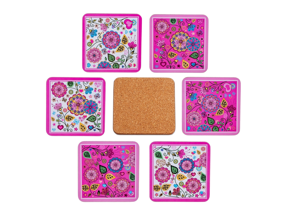 Juego de 6 Posavasos JAVIER (10 x 10 cm - Madera - Multicolor)
