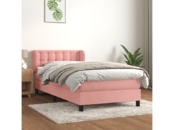 Cama con colchón de muelles y cabecero de terciopelo rosa (100x200 cm)