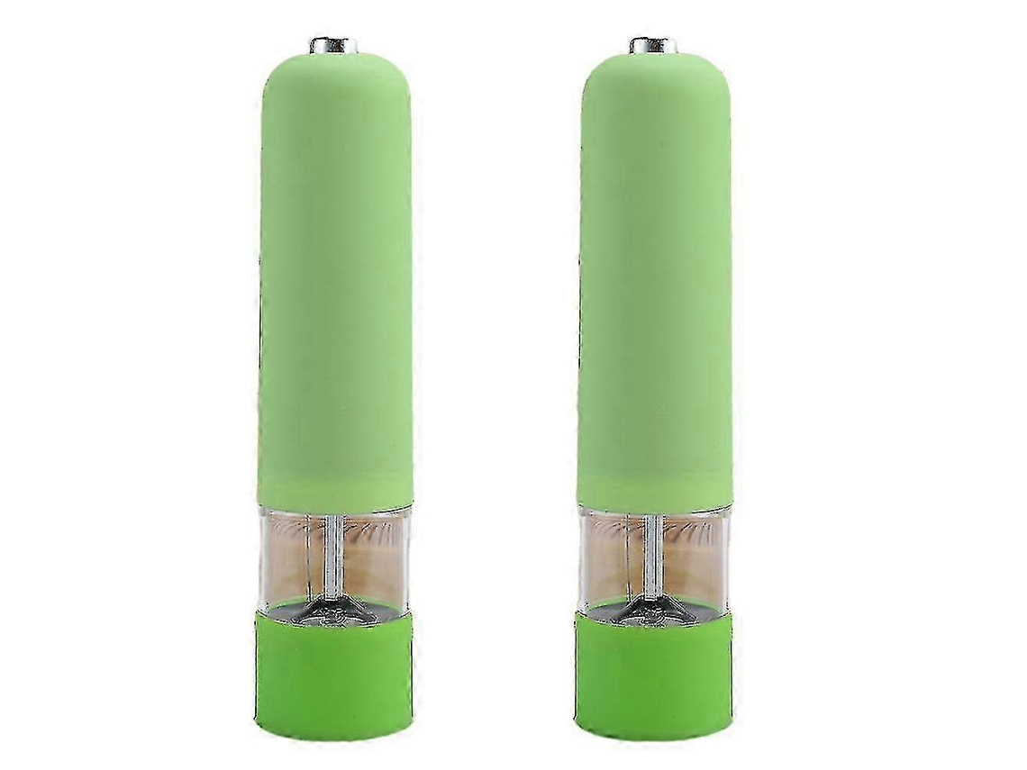 Juego de 2 molinillos eléctricos de sal y pimienta con luz, ajustables, a pilas, color verde. Rosewell