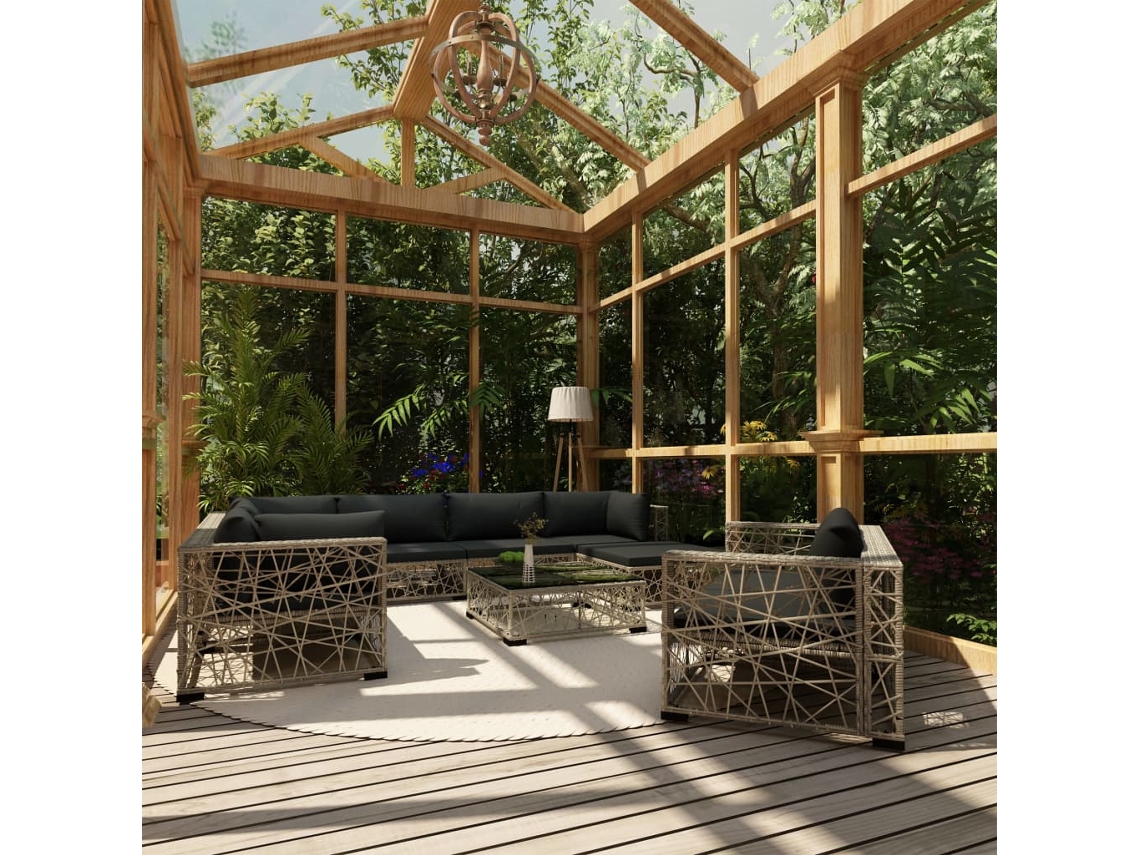 Conjunto de jardín DKD Home Decor de 10 piezas con cojines de mimbre gris