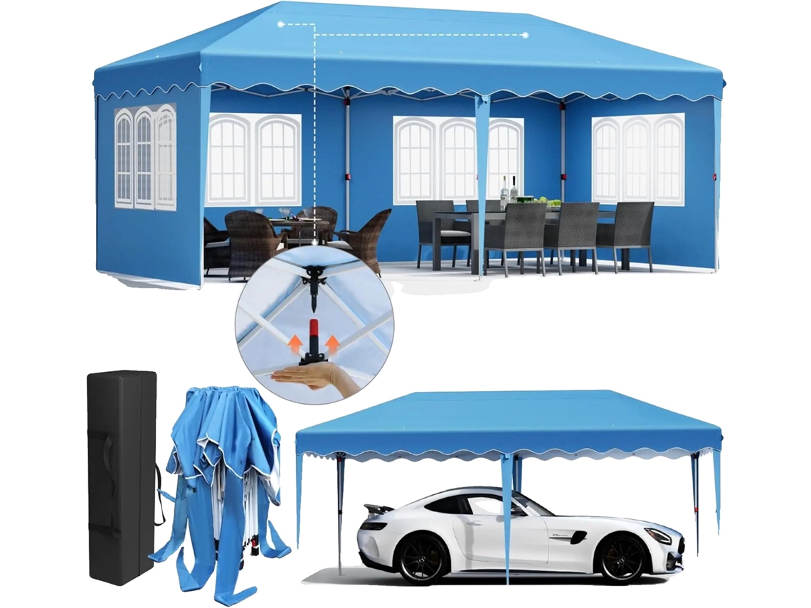 Gazebo, tela impermeable, montaje rápido, azul OEM
