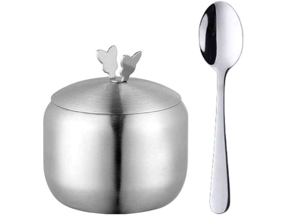 Tarro Para Especias Con Tapa De Mariposa De Acero Inoxidable Y Cuchara De Cocina (plateada)