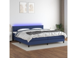 Cama Box Spring Colchón Y Luces Led Tela Azul 200x200 Cm