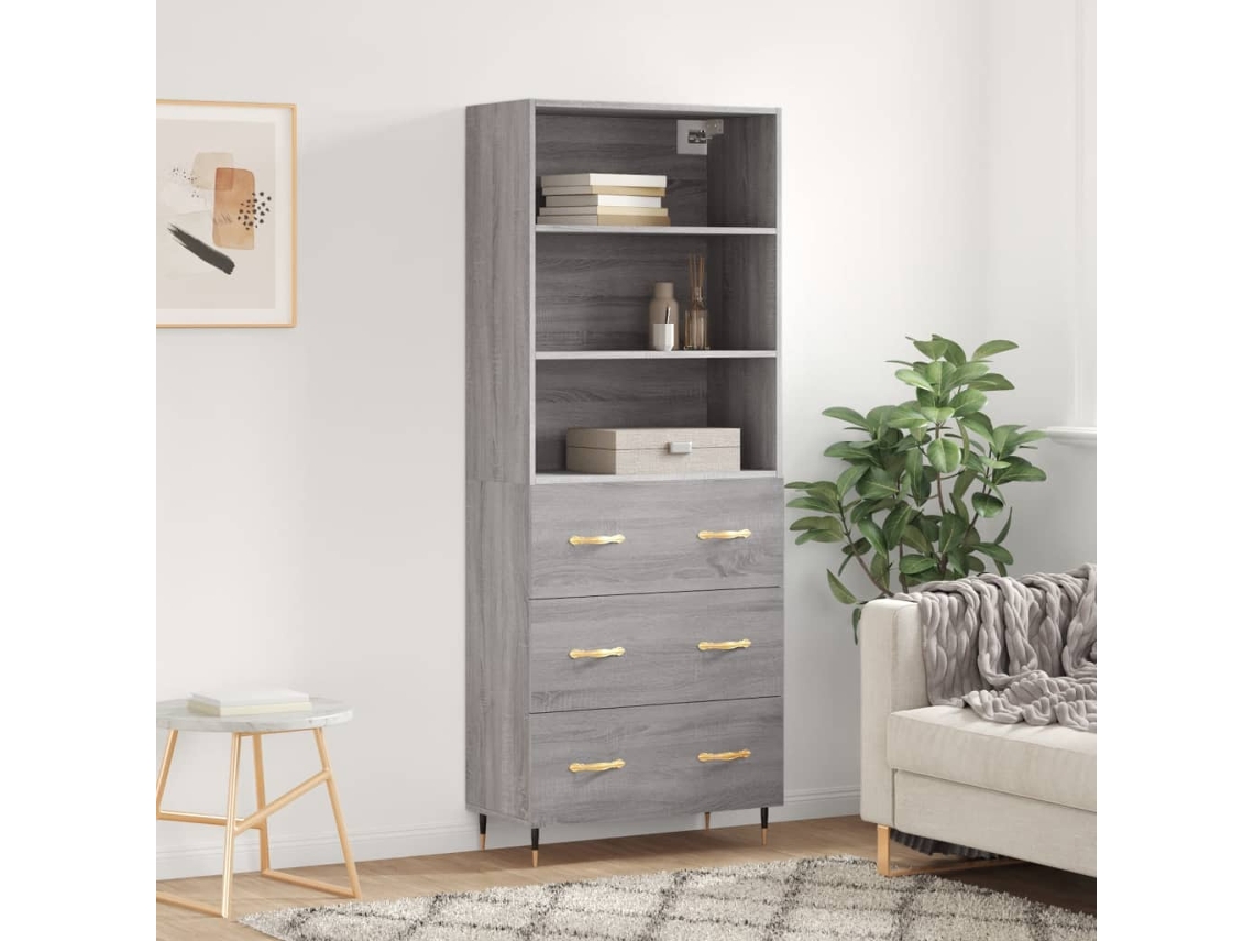 Aparador Alto Madera Contrachapada Gris Sonoma 69,5x34x180 Cm