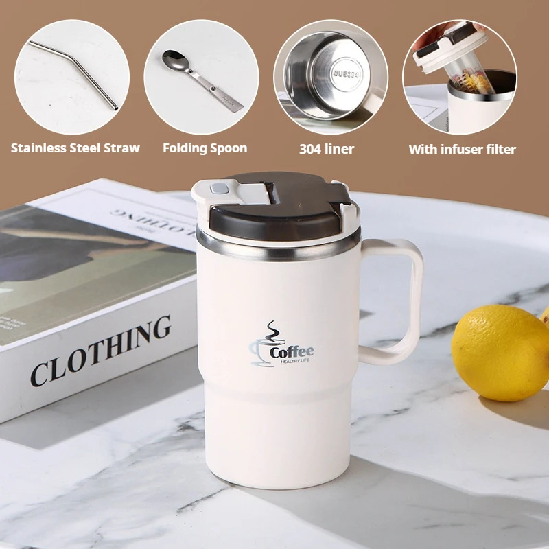 (blanco 550 Ml) Taza De Té/café De Acero Inoxidable De 550 Ml, Taza Térmica De Doble Pared, Apta Para Bebidas Frías Y Calientes