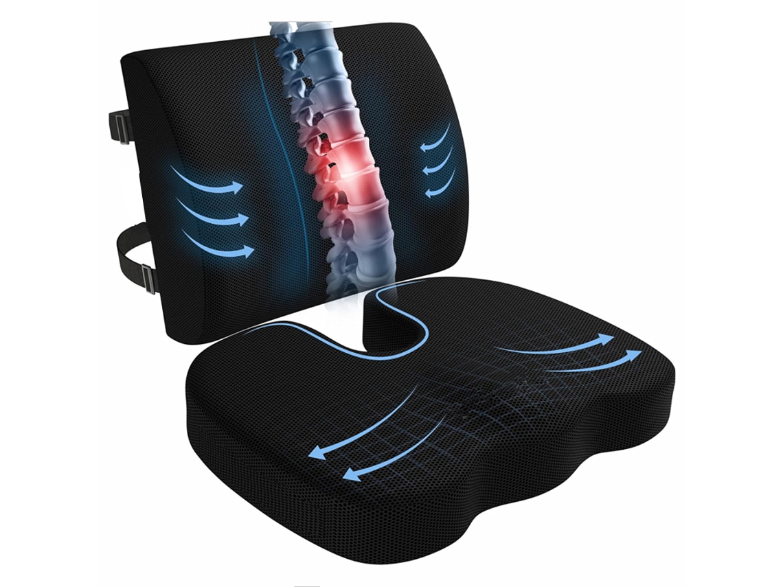 Cojín para silla de oficina con soporte lumbar para aliviar el dolor de coxis, ciática y espalda (negro)