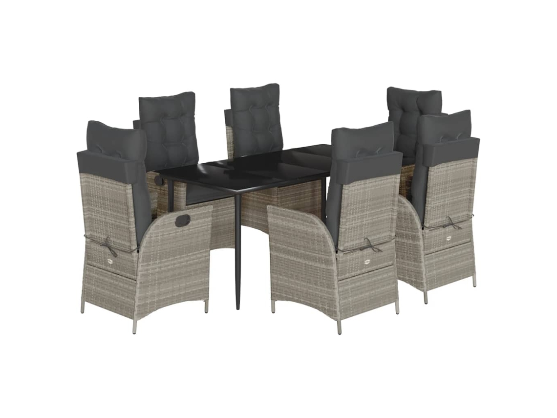 Conjunto 7 comedor jardín VIDAXL y cojines ratán sintético gris claro