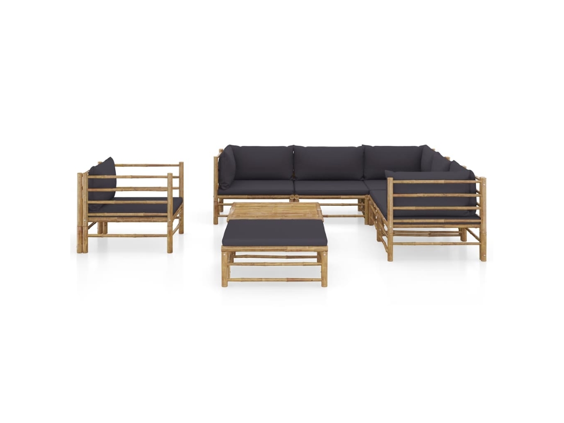 Maison Exclusive - Set De Muebles De Jardín 8 Piezas Bambú Con Cojines Gris Oscuro