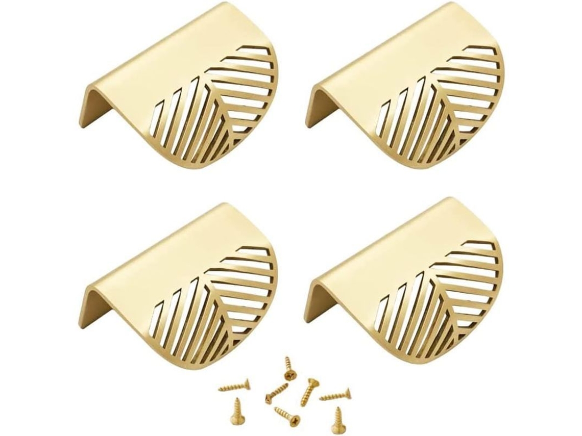 4 Tapas Laterales Doradas Para Muebles, Marco Con Forma De Hoja, Tiradores Metálicos Ocultos, Para Cajones Y Armarios, Con Tornillos.
