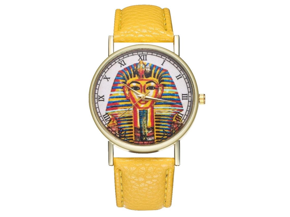 Reloj De Pulsera Unisex De Cuarzo Con Correa Pu Dial Redondo Escala Romanos (amarillo)