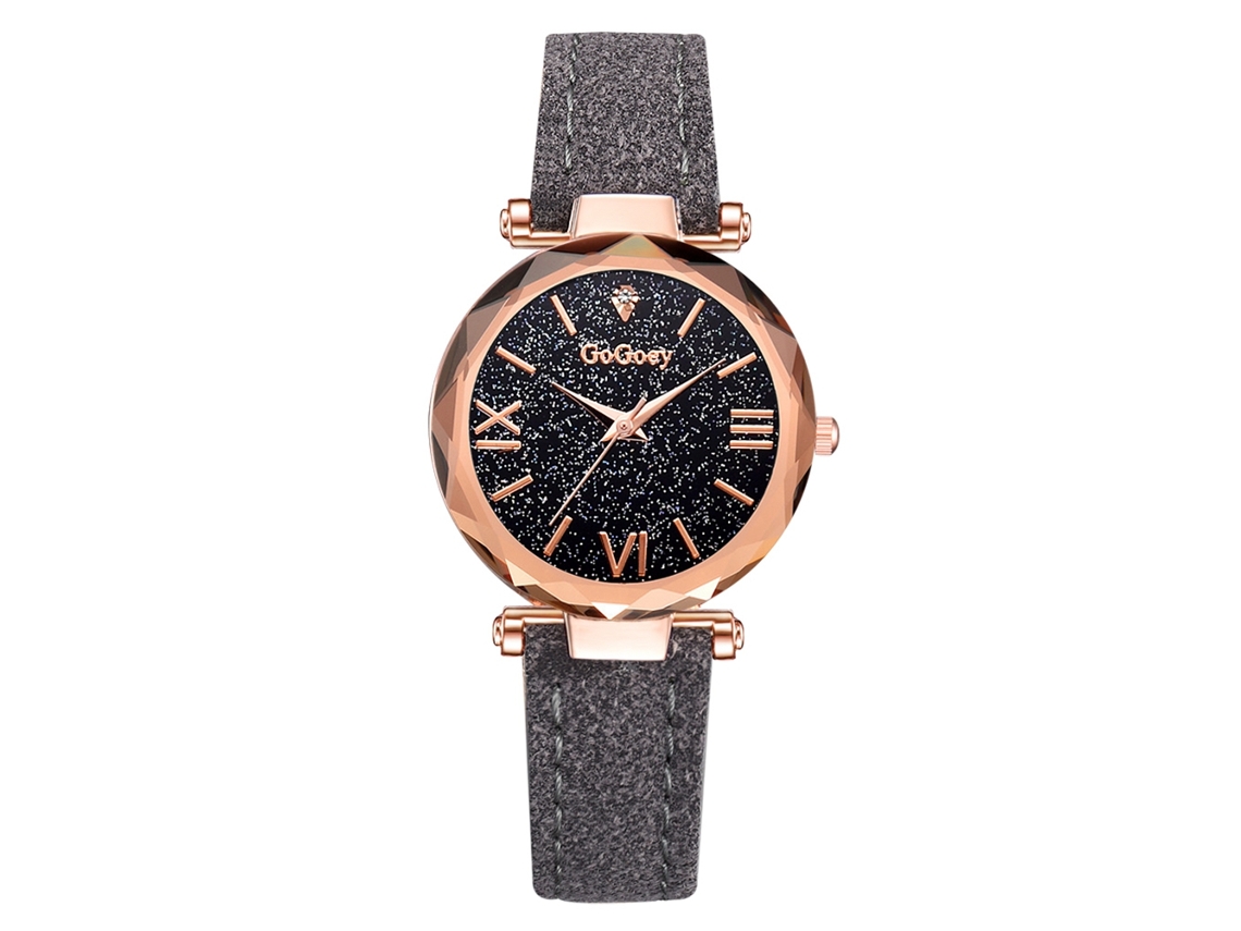 Reloj De Pulsera De Cuarzo Para Mujer Con Esfera De Cielo Estrellado Y Correa De Pu Gris.