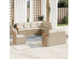 Conjunto de sofá de jardín con cojines, mimbre beige PE Dkd Home Decor